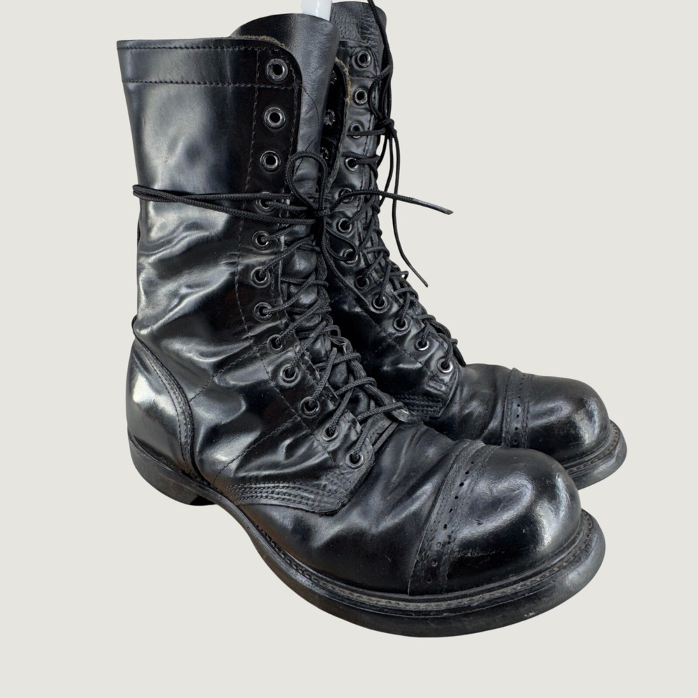 HH Brand Mens Combat Jump Boots 9.5 E Black Leather Cap Toe Military Made in USA